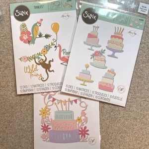 3 Pack Bundle - Sizzix Thinlits Dies - Build a Cake, Floral Cake, Wild Things